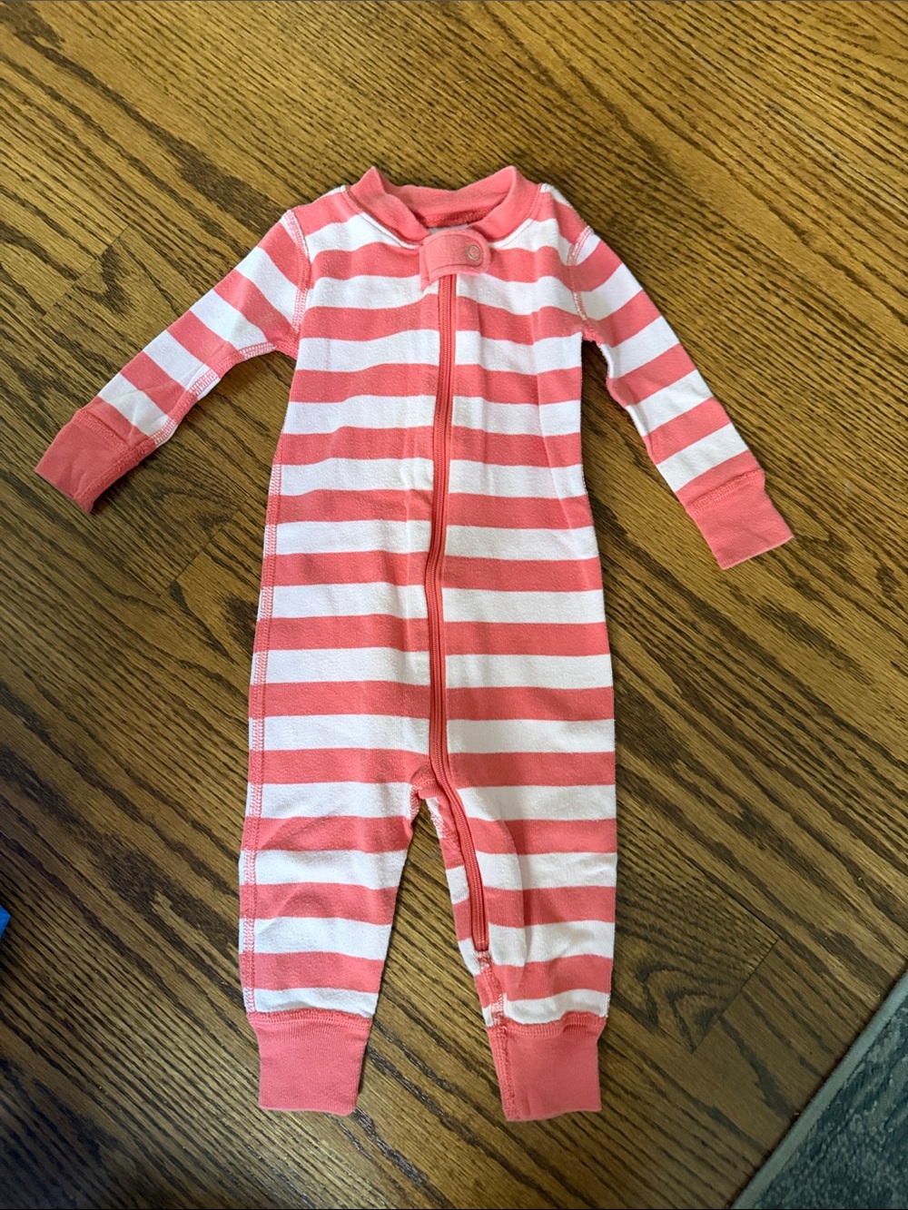 Hanna Andersson Coral Pink & White Striped Zipper Footie